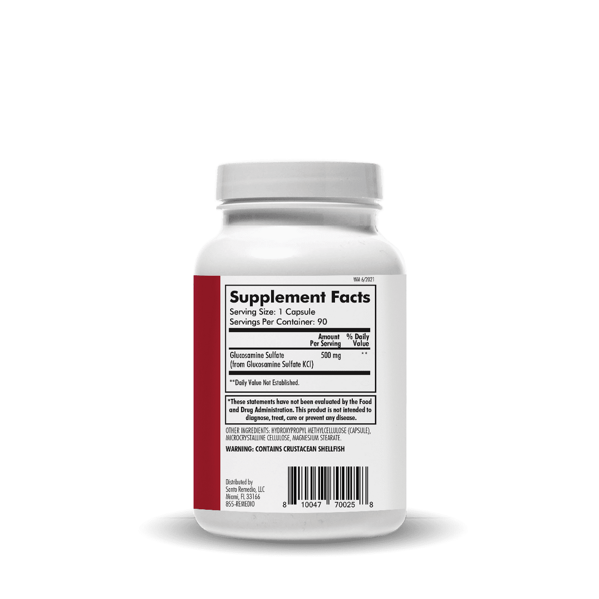 Santo Remedio Glucosamine Dietary Supplement Capsules, 500 mg, 90 Count, Bone and Joint Health