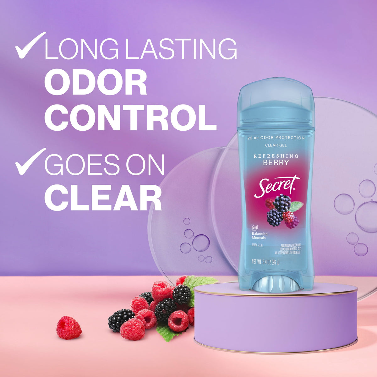 Secret Fresh Antiperspirant Deodorant Clear Gel, Berry, 3.4 oz