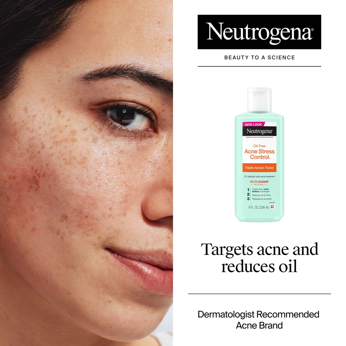 Neutrogena Acne Stress Control Face Toner, Acne Treatment with Salicylic Acid, 8 fl oz