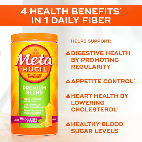 Metamucil Premium Blend Fiber, Sugar-Free with Stevia, Orange, GLP-1 Friendly Fiber>, 114tsp