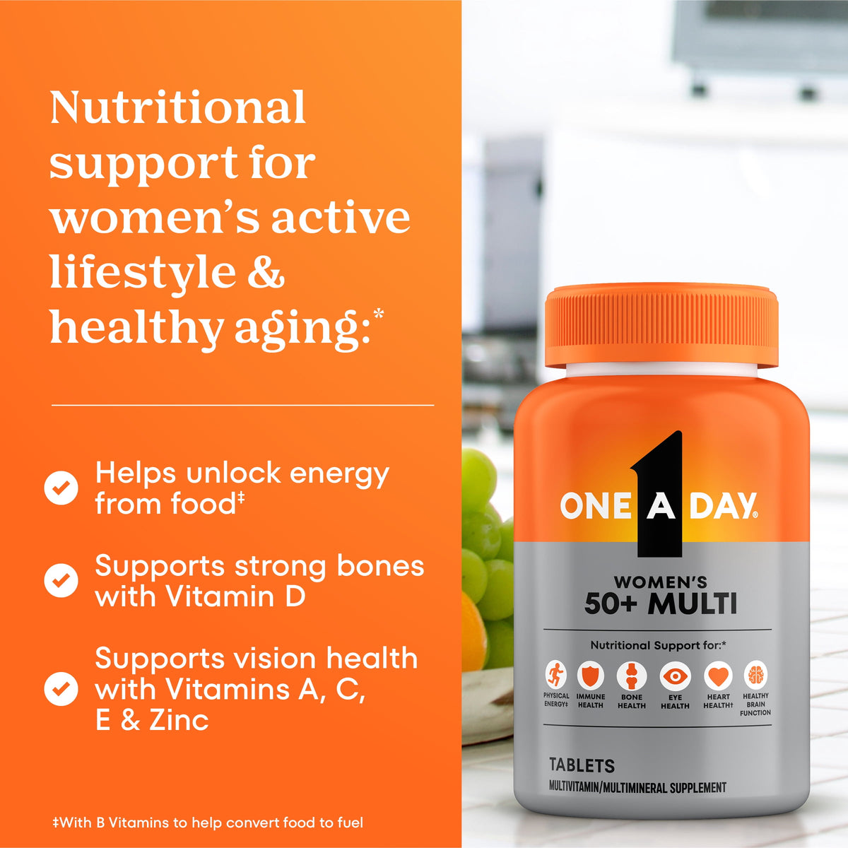One A Day Multivitamin for Women 50 and Over, Women’s Vitamins for Bone Health, 200 Count