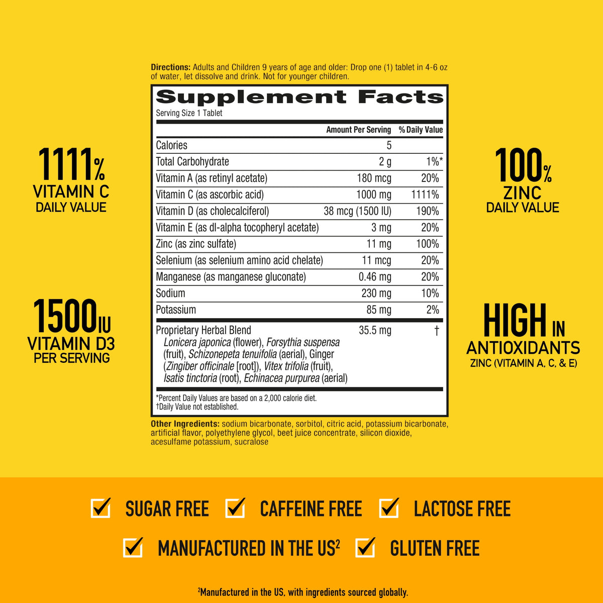 Airborne 1000mg Vitamin C Immune Support Multivitamin Effervescent Tablets, Very Berry Flavor, 10 ct
