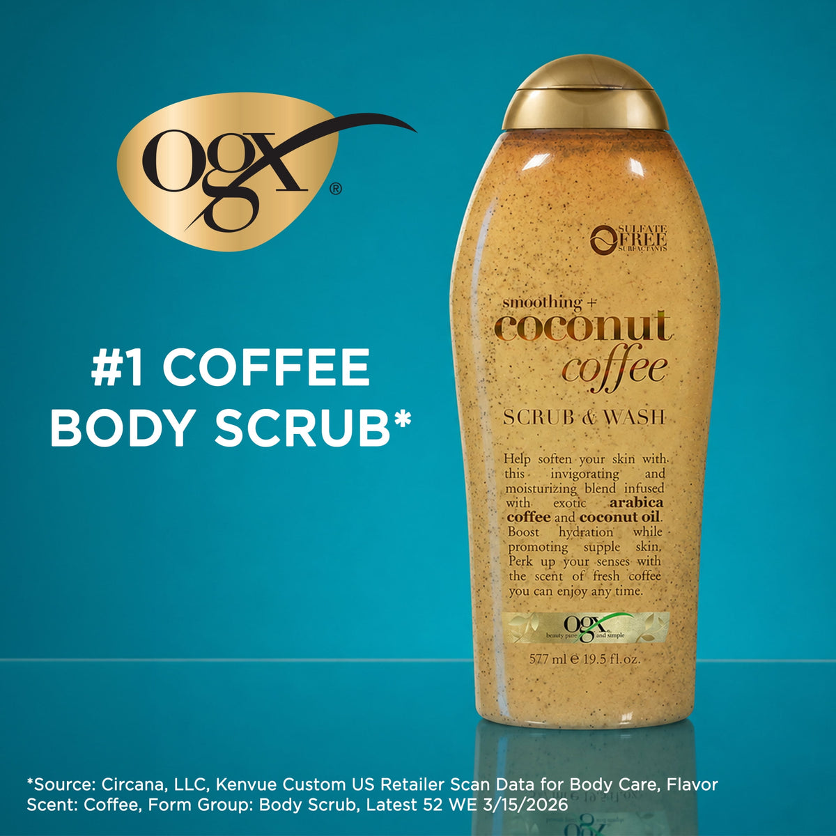 OGX Smoothing + Coconut Coffee Exfoliating Body Scrub, 19.5 Fl oz