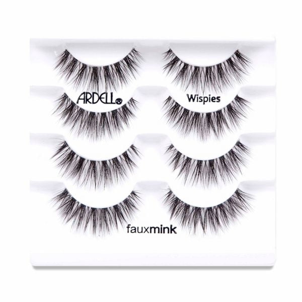 Ardell Faux Mink Wispies False Eyelashes, Medium Volume Wispy Lashes, Black, 4 Pairs