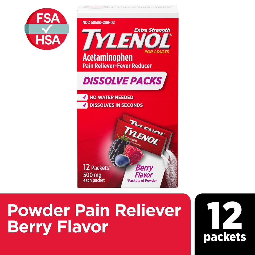Tylenol Extra Strength Dissolve Packs Pain Relief with Acetaminophen, Berry, 12 Count