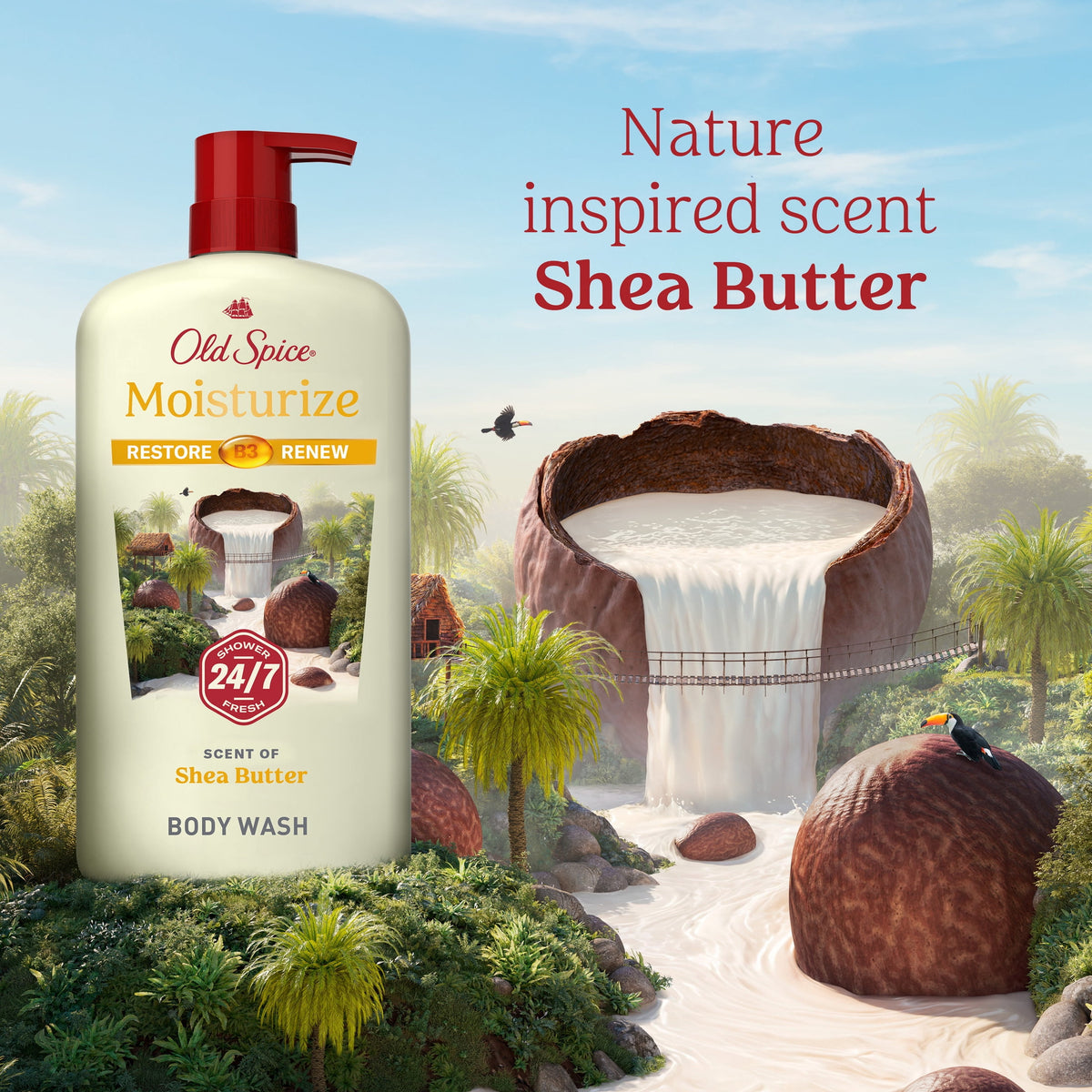 Old Spice Men's Body Wash, 24/7 Moisturization, Shea Butter, 30 fl oz
