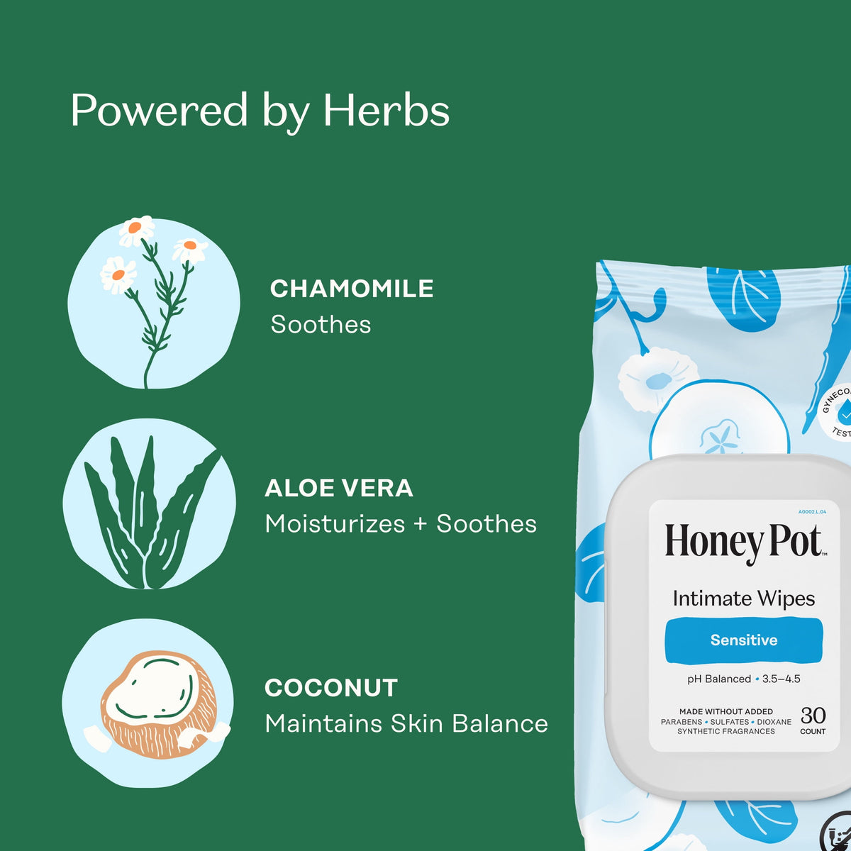 Honey Pot Intimate Wipes - Sensitive, 30 Count