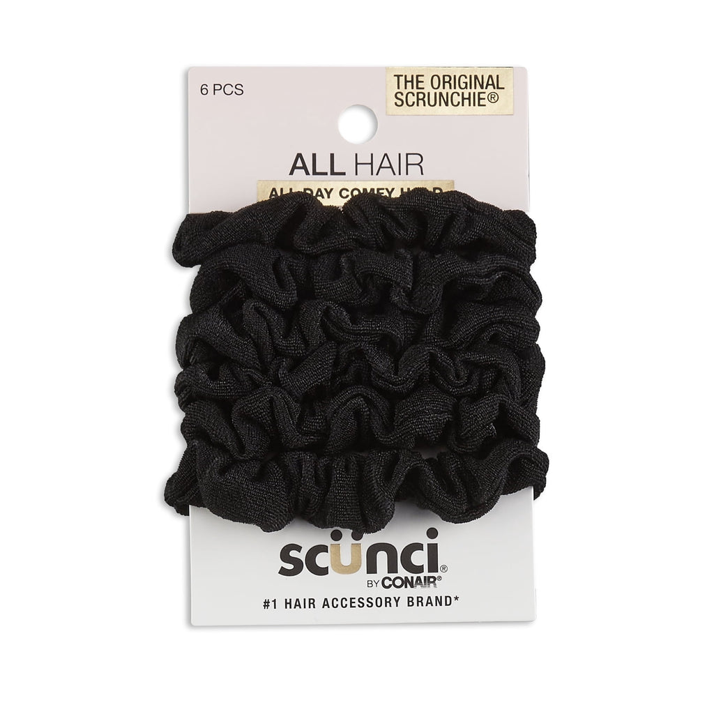 Scunci Mini Washable Scrunchie Hair Ties, Black, 6 Count