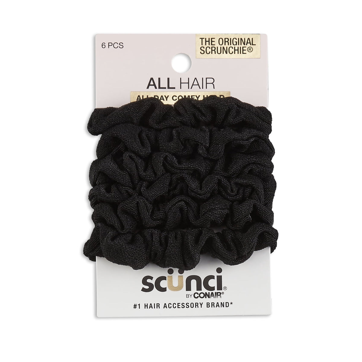 Scunci Mini Washable Scrunchie Hair Ties, Black, 6 Count