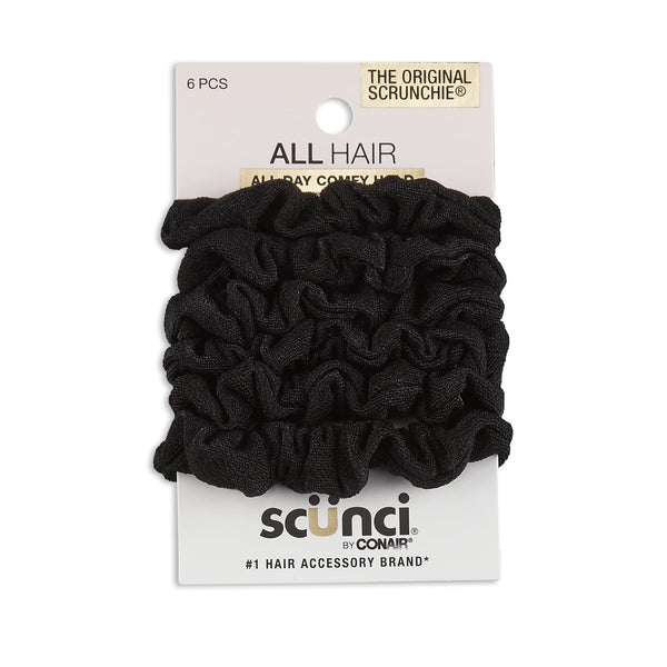 Scunci Mini Washable Scrunchie Hair Ties, Black, 6 Count