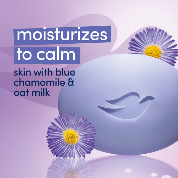 Dove Beauty Bar Soap For Relaxed Skin, Anti-Stress Blue Chamomile & Oat Milk, Calms dry Skin, 3.75 oz 4 Count