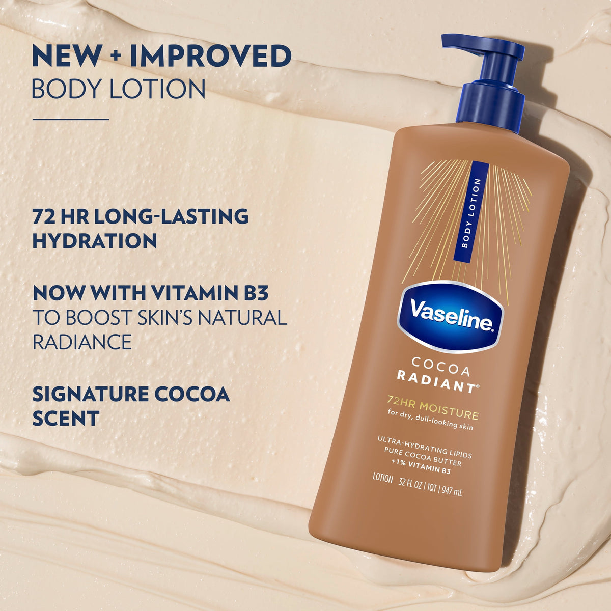 Vaseline Intensive Care Body Lotion for Dry Skin Cocoa Radiant Lotion Made with Ultra-Hydrating Lipids and Pure Cocoa Butter for a Long-Lasting