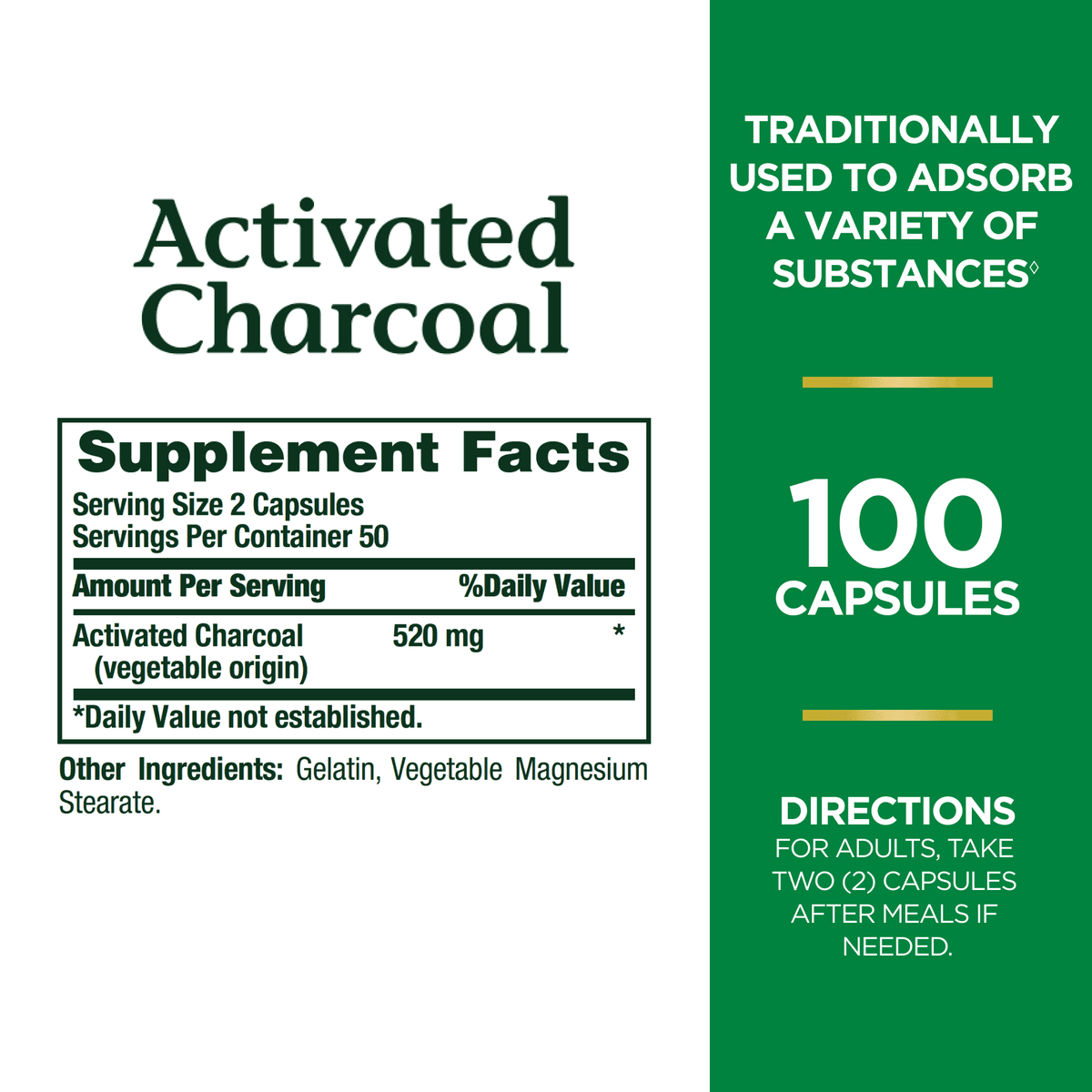 Nature's Bounty Activated Charcoal, 260 mg, Capsules, 100 ea - OTC Shoppe Express