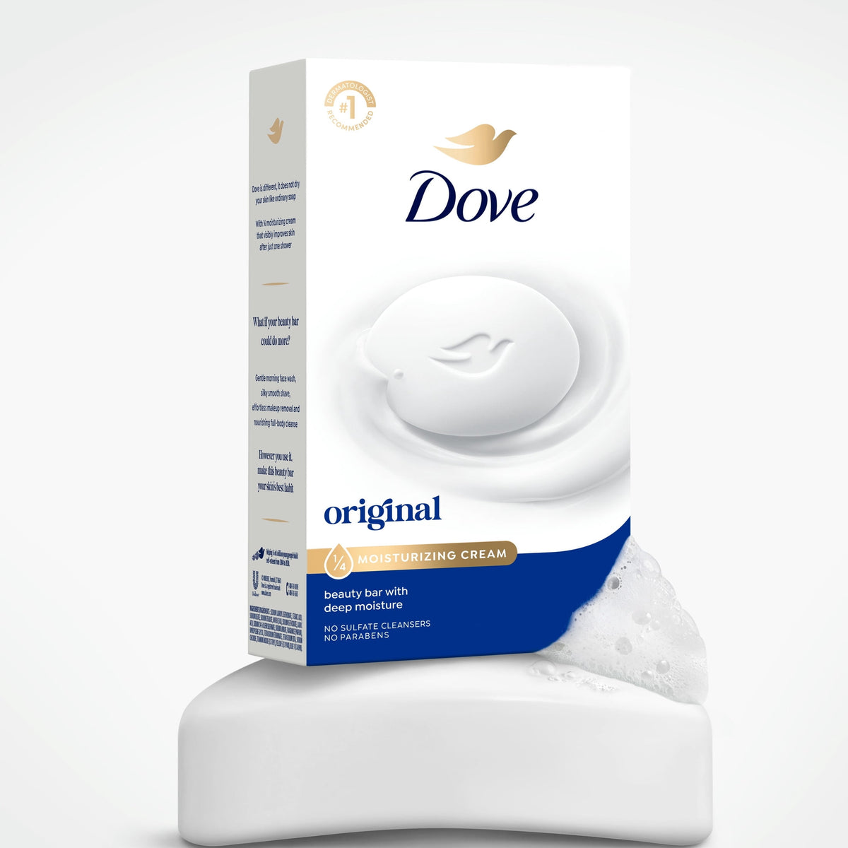 Dove Beauty Bar Gentle Skin Cleanser Moisturizing For Gentle Soft Skin Care Original Made With 1/4 Moisturizing Cream, 3.17 oz