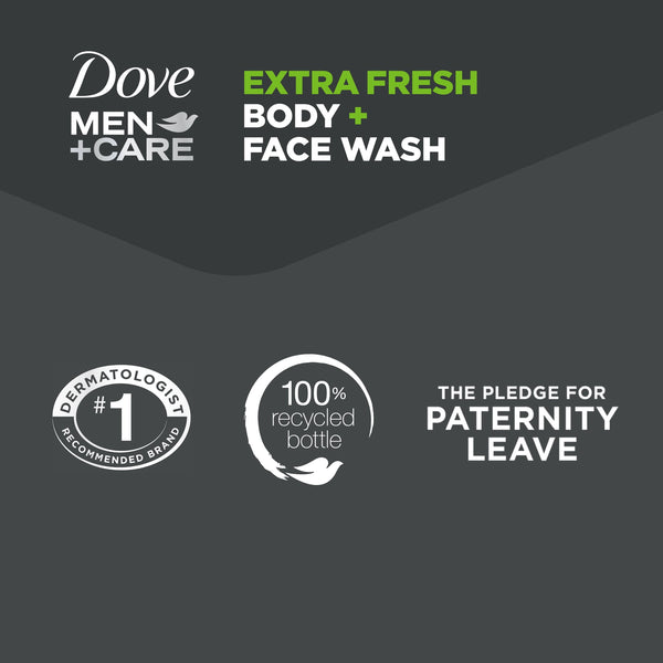 Dove Men+Care Body Wash for Men's Skin Care Extra Fresh Effectively Washes Away Bacteria While Nourishing Your Skin, 18 fl oz, 2 Count