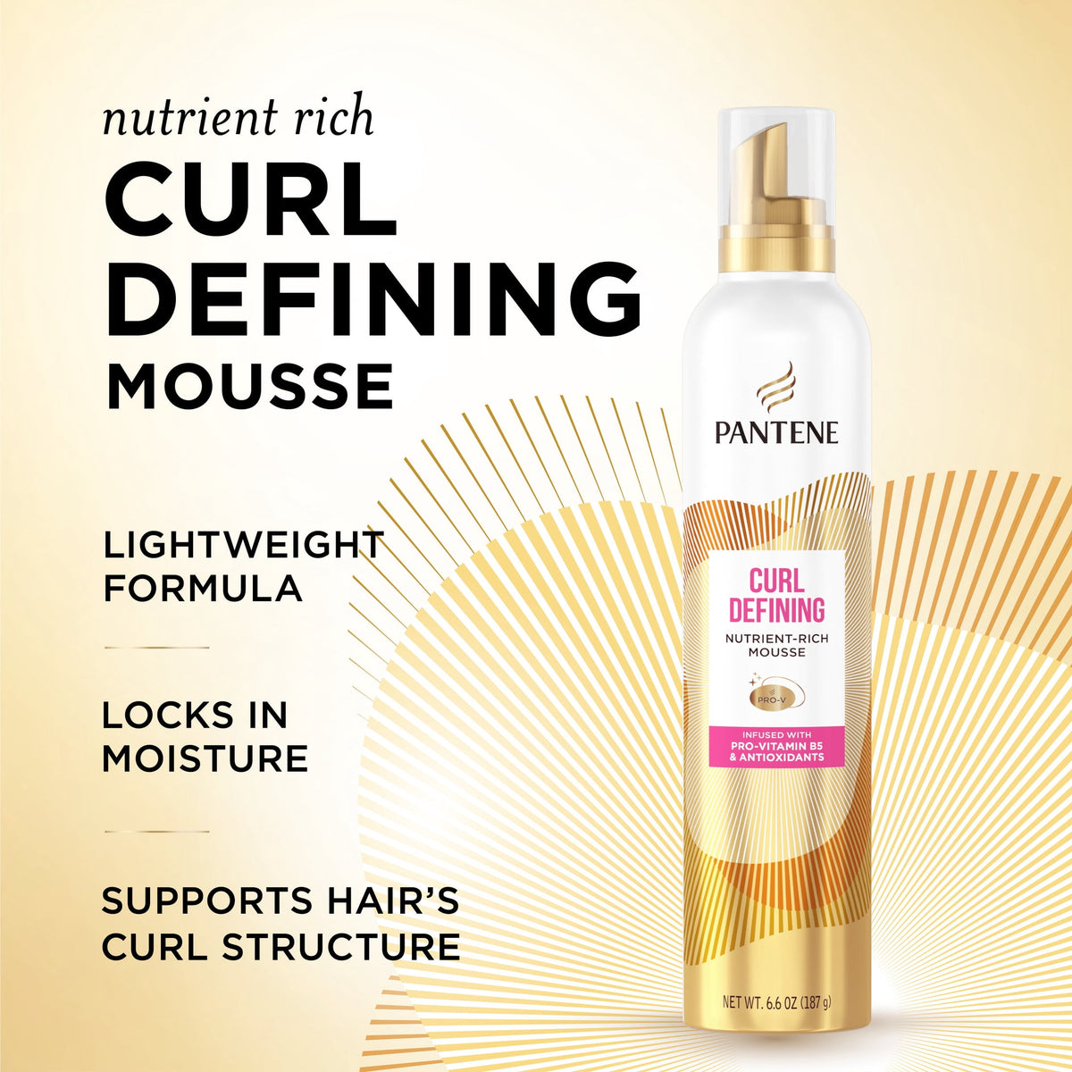 Pantene Curl Defining Mousse, Pro-Vitamin B5 and Antioxidant Formula, Moisture Lock, 6.6 fl oz
