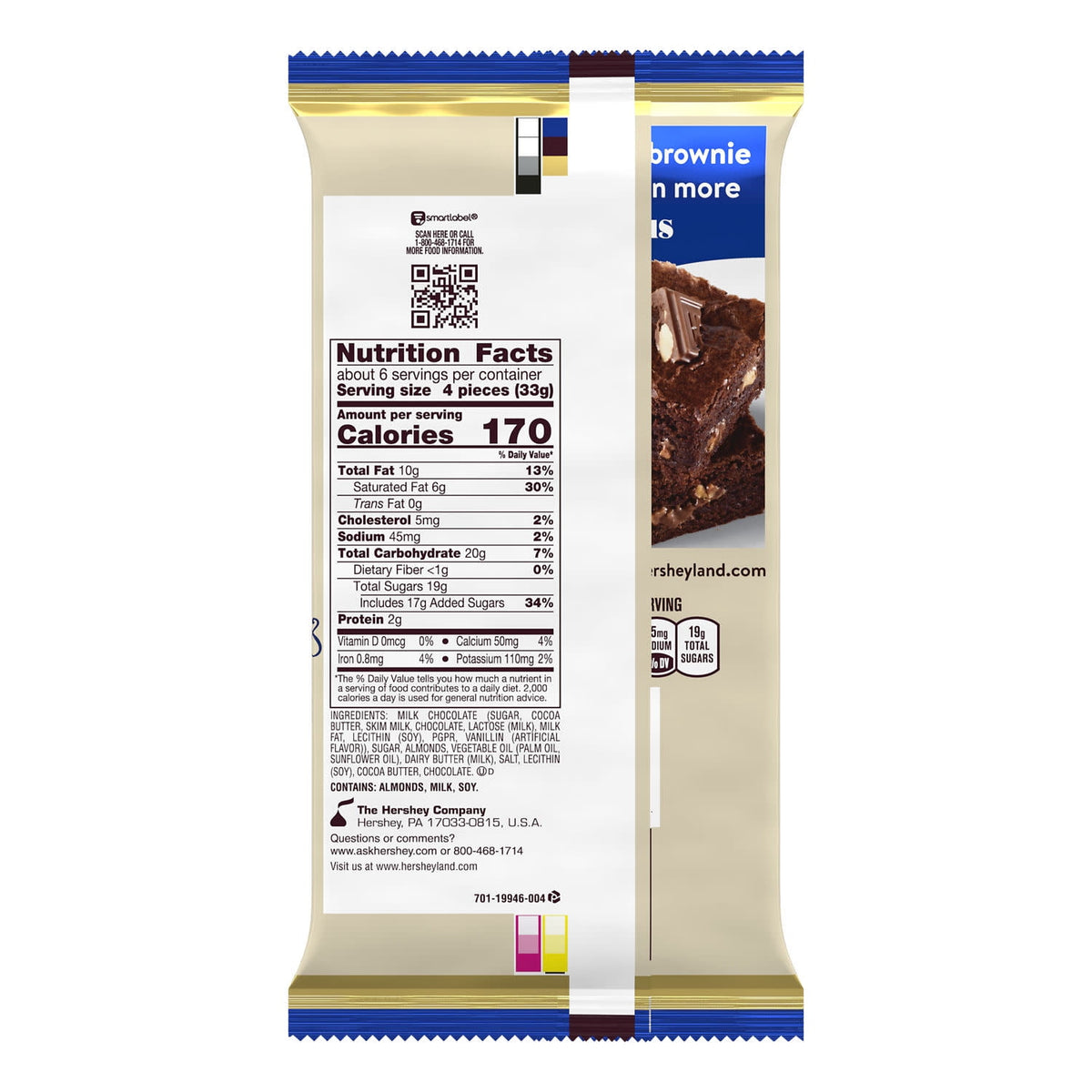 Hershey's Symphony Chocolate Almond Toffee Giant Candy, Bar 7.37 oz, 25 Pieces