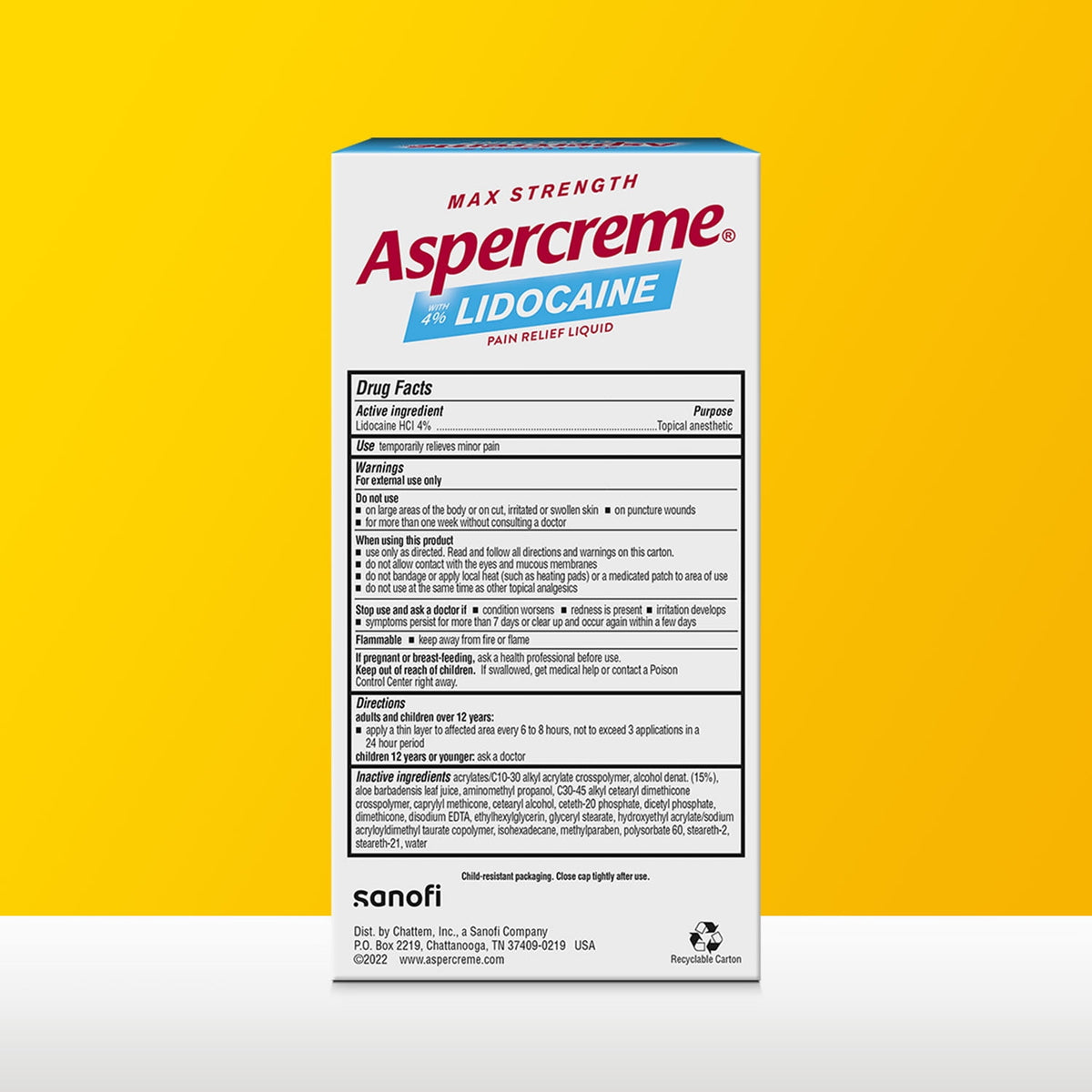 Aspercreme Max Strength Topical Numbing Pain Reliever Roll-on Liquid, 4% Lidocaine, Odor Free, 2.5 fl oz