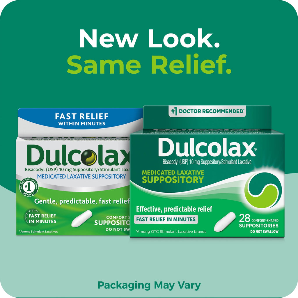 Dulcolax Stimulant Laxative Medicated Suppositories, Predictable & Effective Constipation Relief, Bisacodyl 10 mg, 28 Count