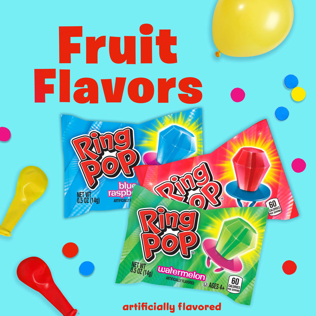 Ring Pop Lollipops, Assorted Flavors, Full Size Candy, Party Favor, 10 oz, 20 Count Variety Pack