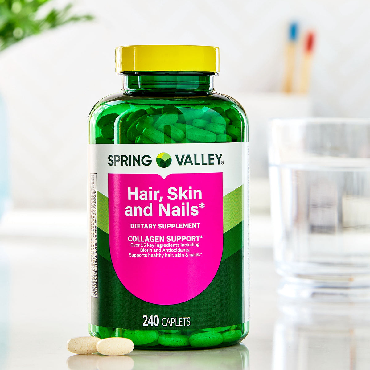 Spring Valley Hair, Skin & Nails Caplets Dietary Supplement, 240 Count