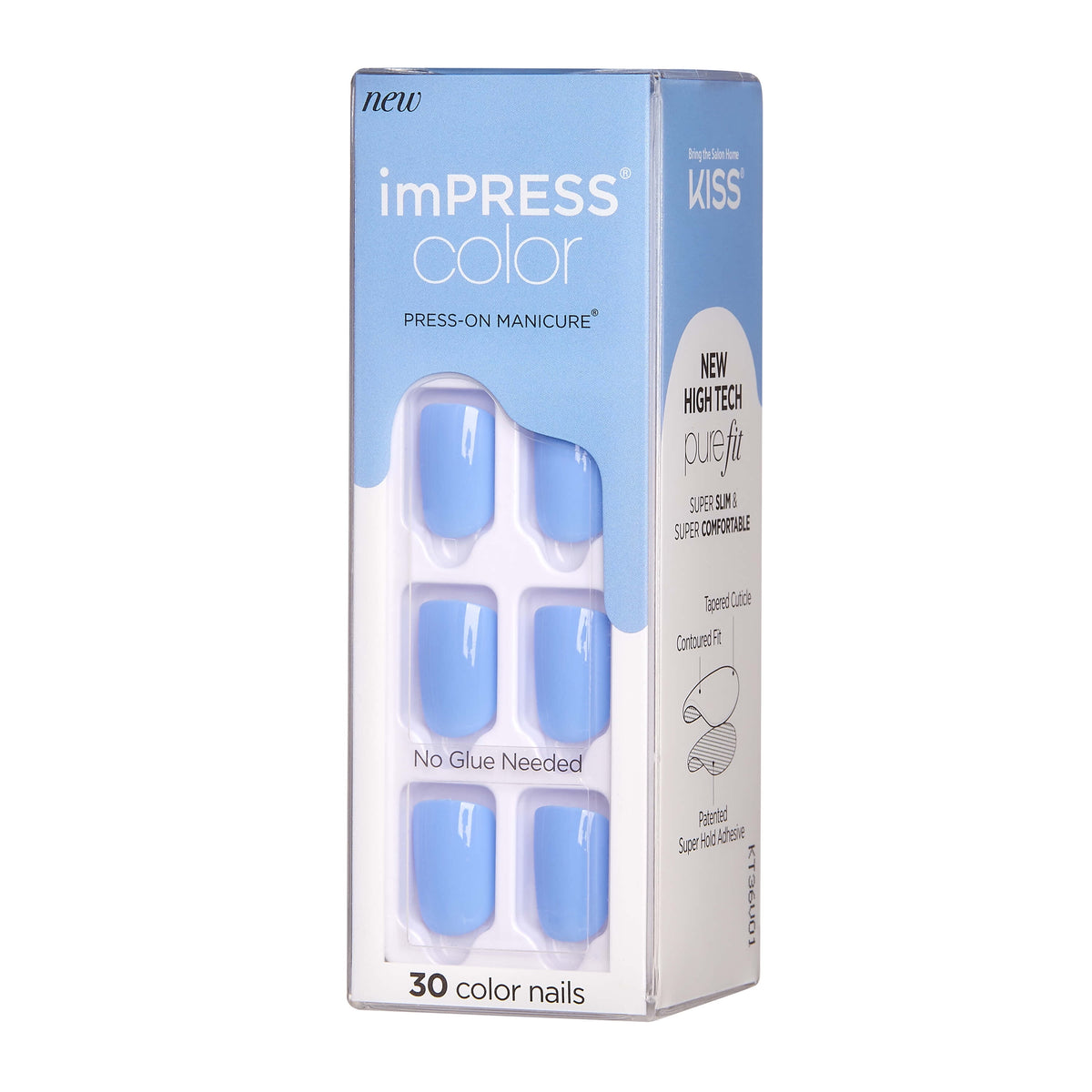 Impress Color Press On Nails, No Glue Needed, Solid Blue, Short Squoval, 30 Ct.
