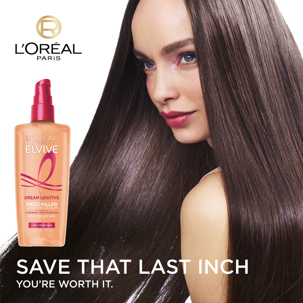 L'Oreal Paris Elvive Dream Lengths Frizz Killer Serum Leave-In, 3.4 fl. oz.