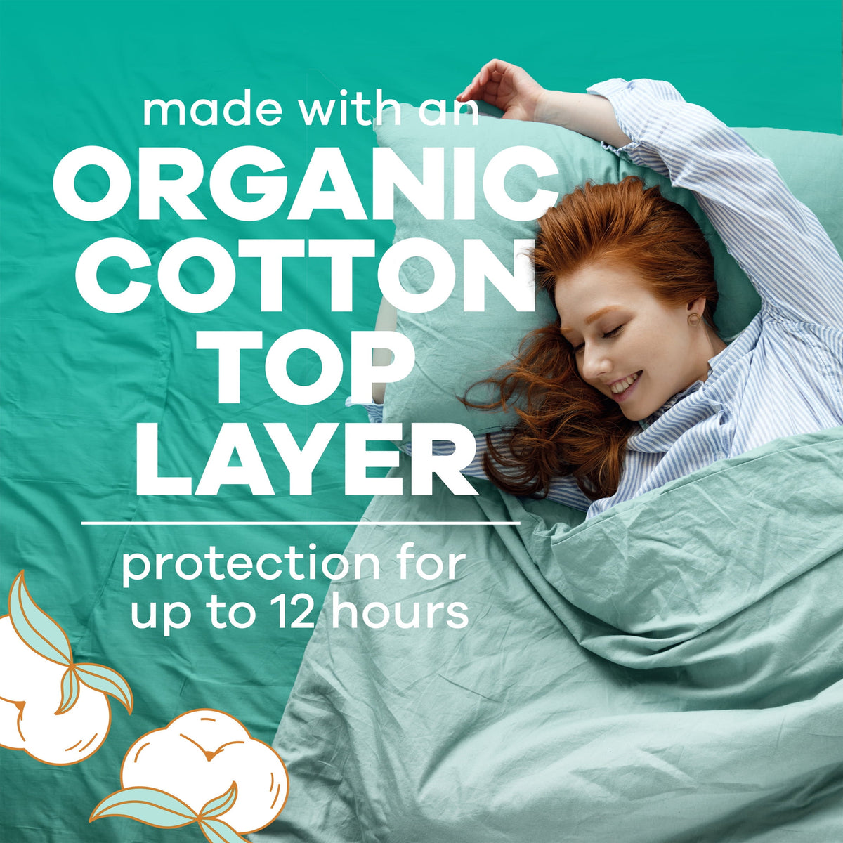 Always Pure Cotton Pads with Organic Top Layer Size 5, Pad with WIngs, Extra Heavy Overnight, 18 Count
