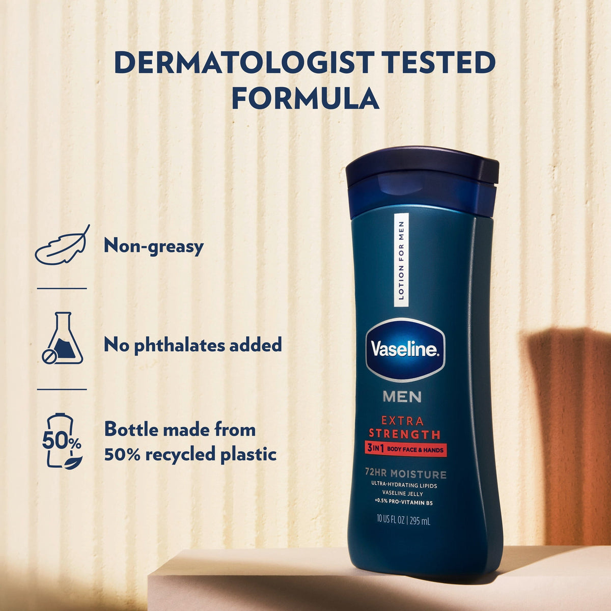 Vaseline Men Extra Strength 3-in-1 Face, Hands & Body Lotion for Men For Dry Skin with Ultra-Hydrating Lipids, 10 fl oz