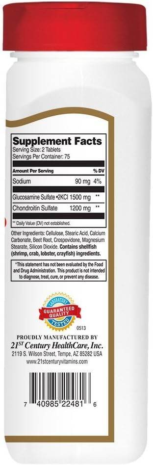 21st Century Glucosamine, 750 mg, Chondroitin, 600 mg, Tablets, 150 ea - OTC Shoppe Express