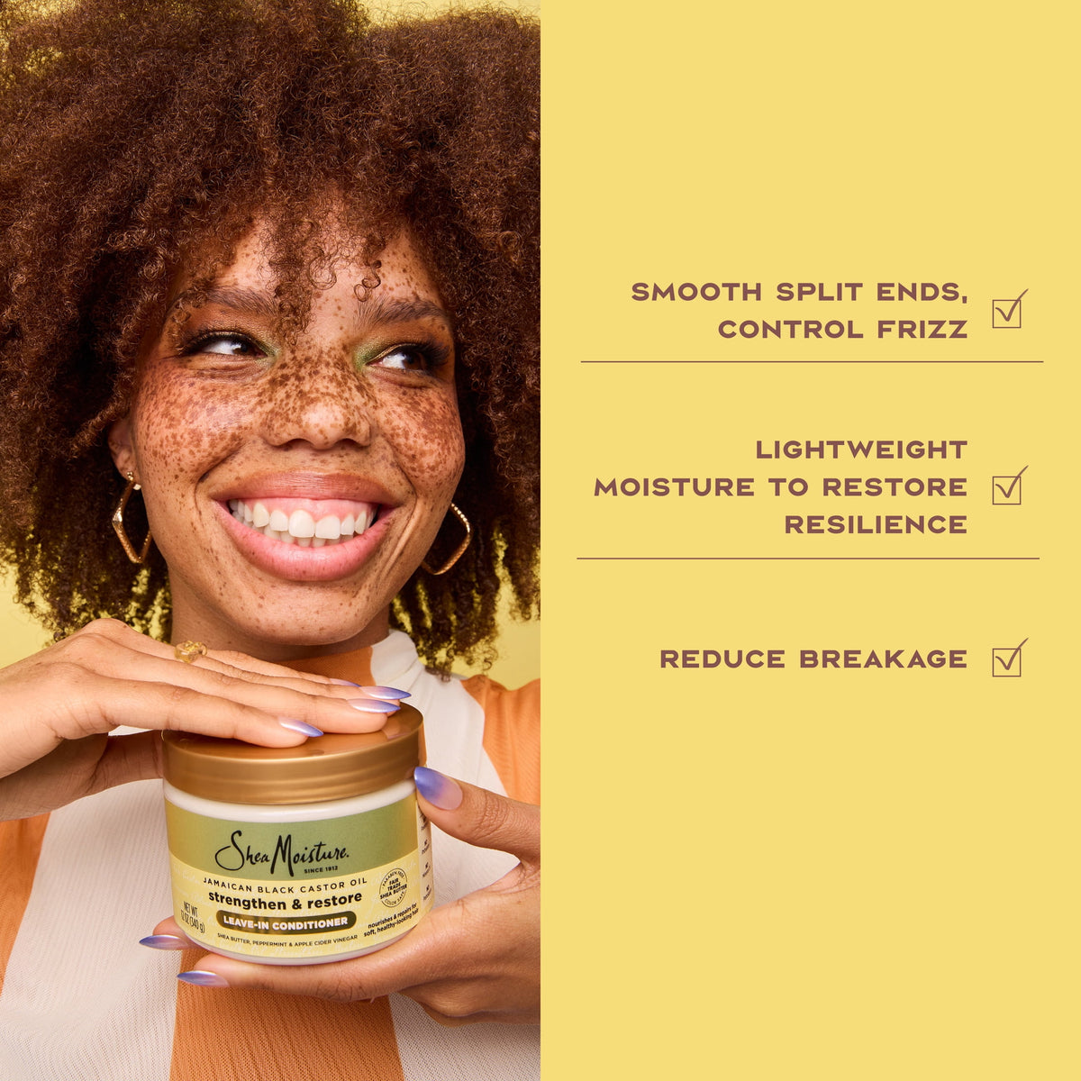 SheaMoisture Leave-In Conditioner For Hair Strength Restoration & Frizz Control, Jamaican Black Castor Oil With Peppermint, Apple Cider Vinegar