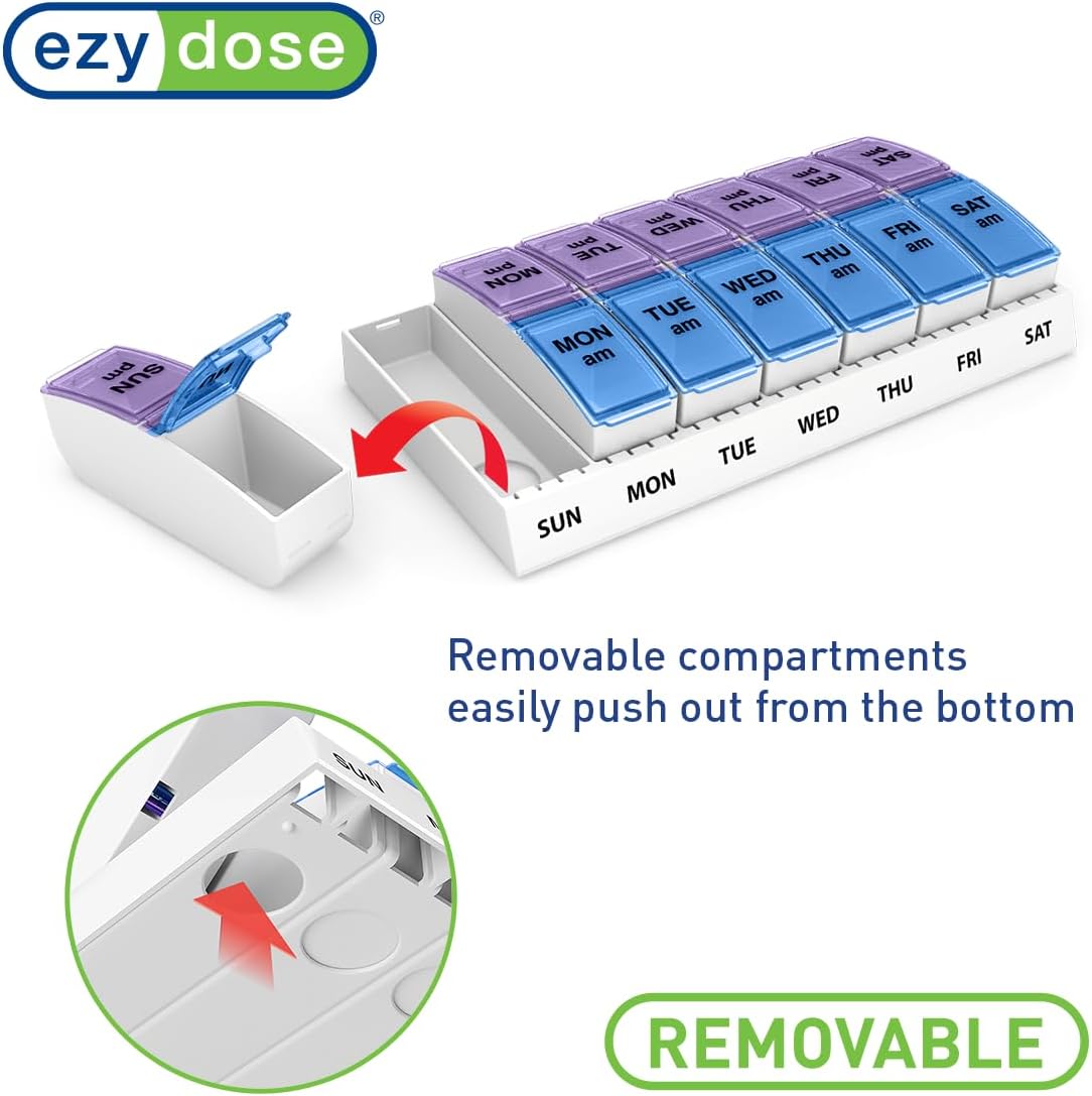 Ezy Dose Weekly (7-Day) AM/PM Pill Organizer, Large Case, Blue/Purple