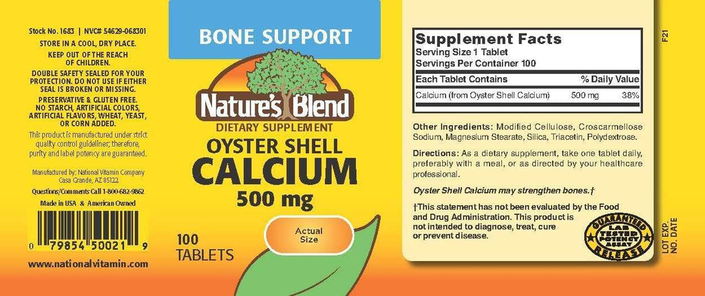 Nature's Blend Calcium Oyster Shell, 500 mg, Tablets, 100 ea - OTC Shoppe Express