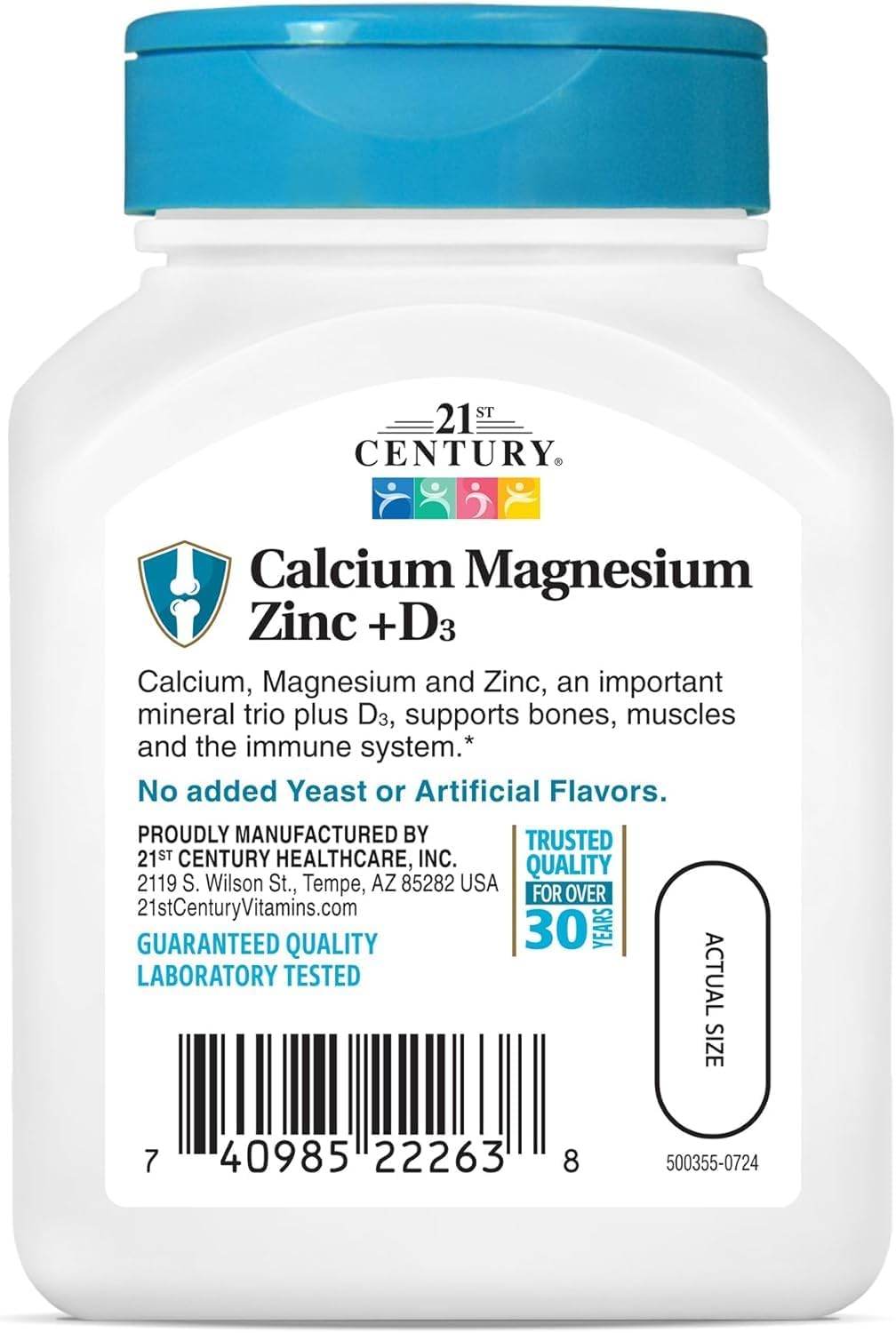 21st Century Calcium Magnesium Zinc + D3, Tablets, 90 ea - OTC Shoppe Express