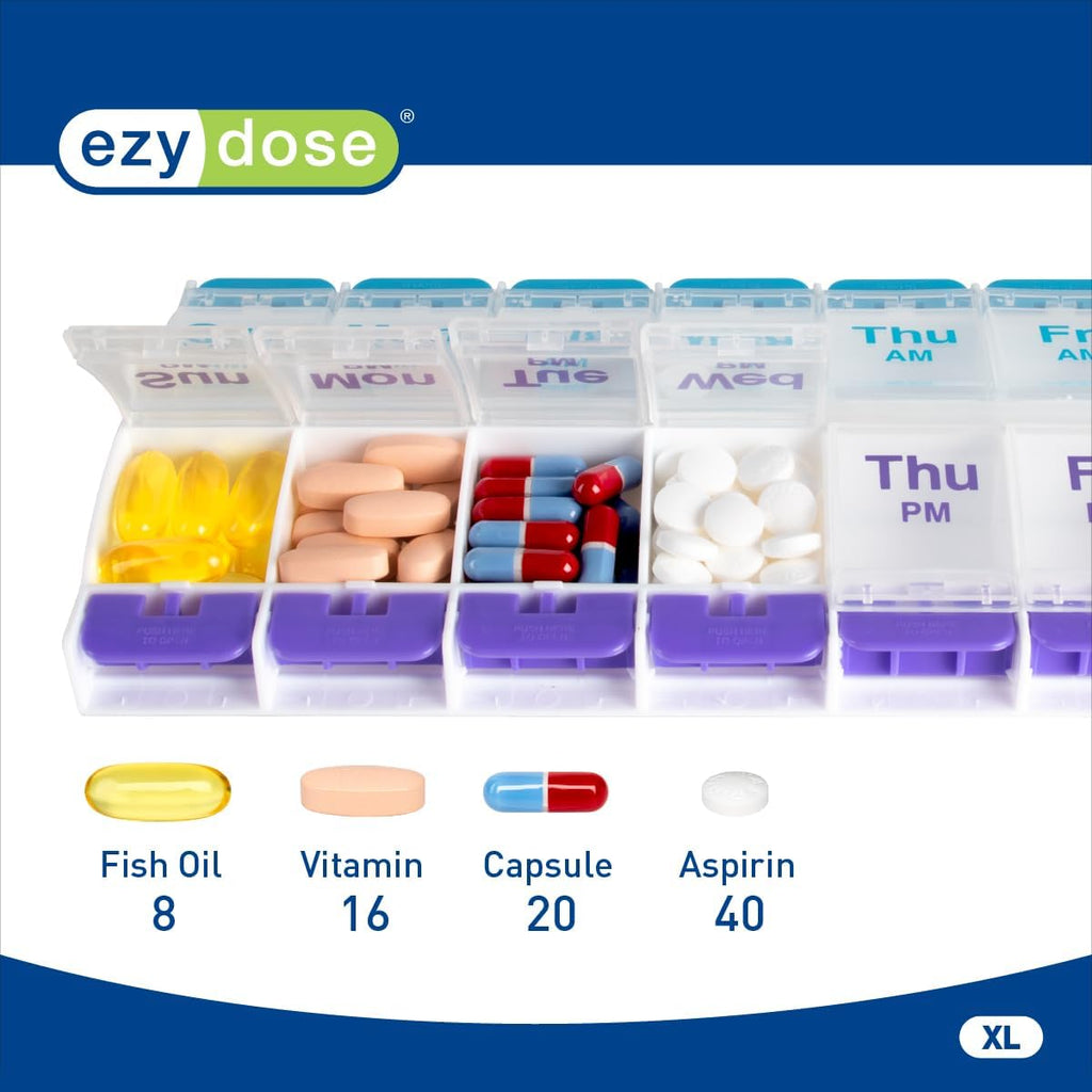 Ezy Dose Weekly (7-Day) AM/PM Pill Organizer, Large Case, Blue/Purple