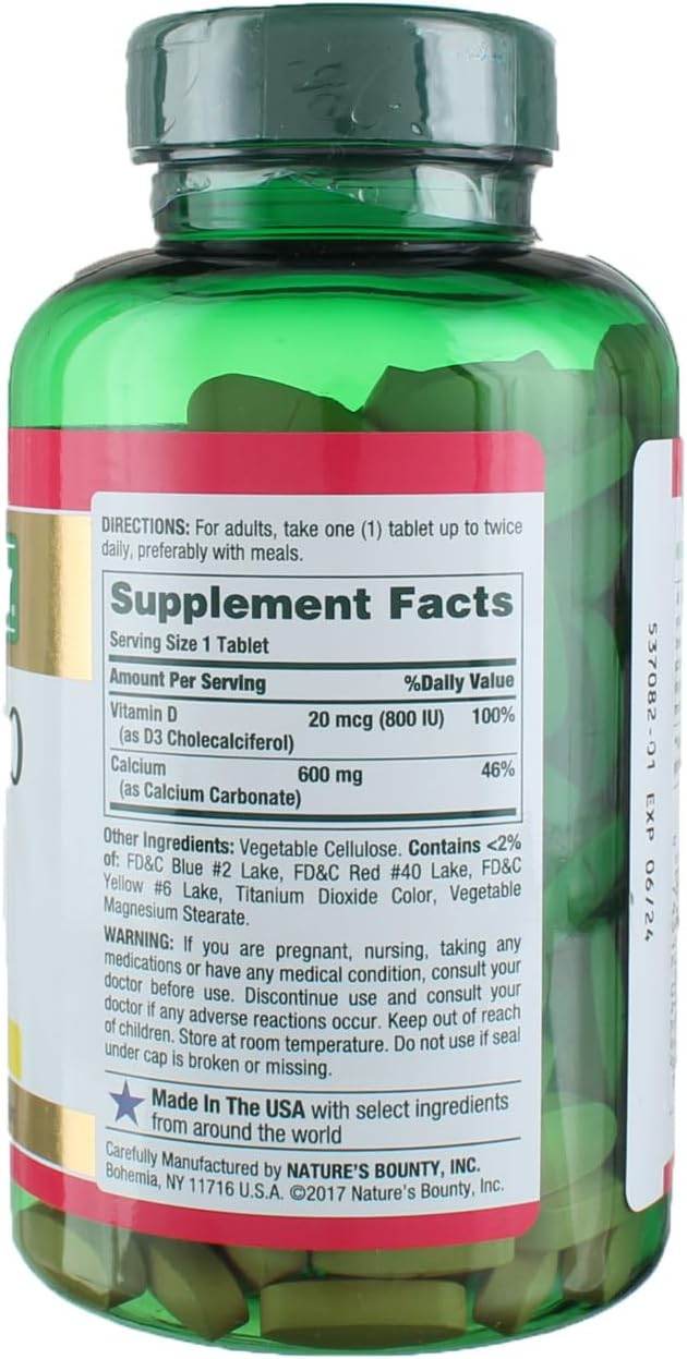 Nature's Bounty Calcium 600 With Vitamin D3, Tablets, 250 ea - OTC Shoppe Express