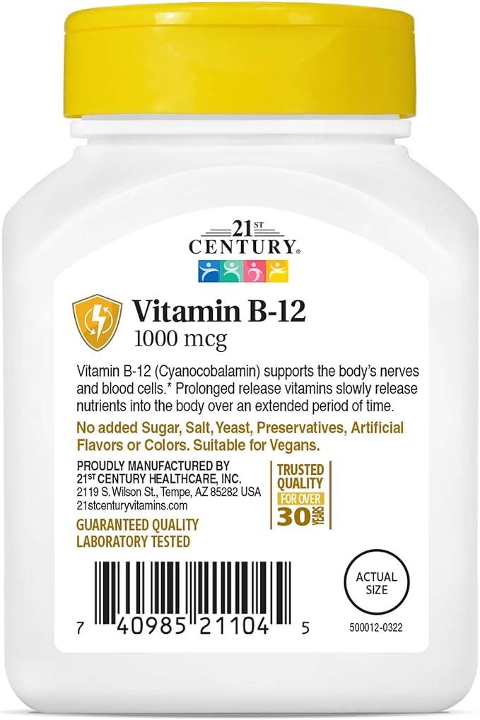 21st Century Vitamin B-12, Prolonged Release, 1000 mcg, Tablets, 110 ea - OTC Shoppe Express