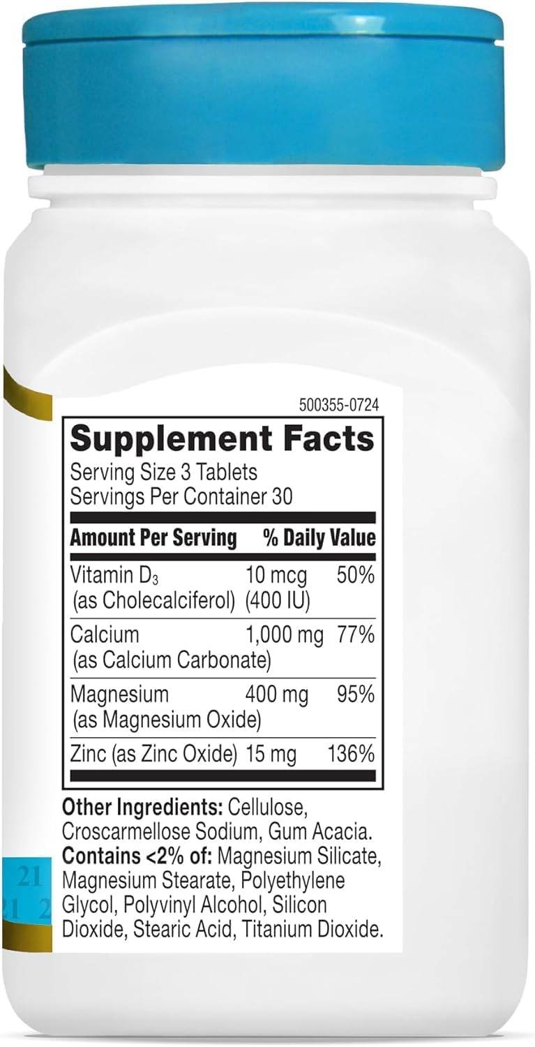 21st Century Calcium Magnesium Zinc + D3, Tablets, 90 ea - OTC Shoppe Express
