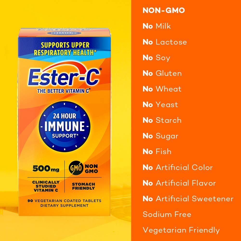 Ester-C 500 mg, 24 Hour Vitamin C Tablets for Immune Support, 90ct