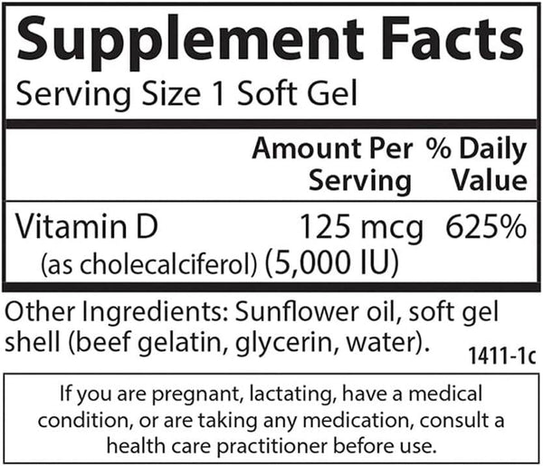 Carlson Labs Vitamin D3, 5000 IU, Softgels, 120 ea - OTC Shoppe Express