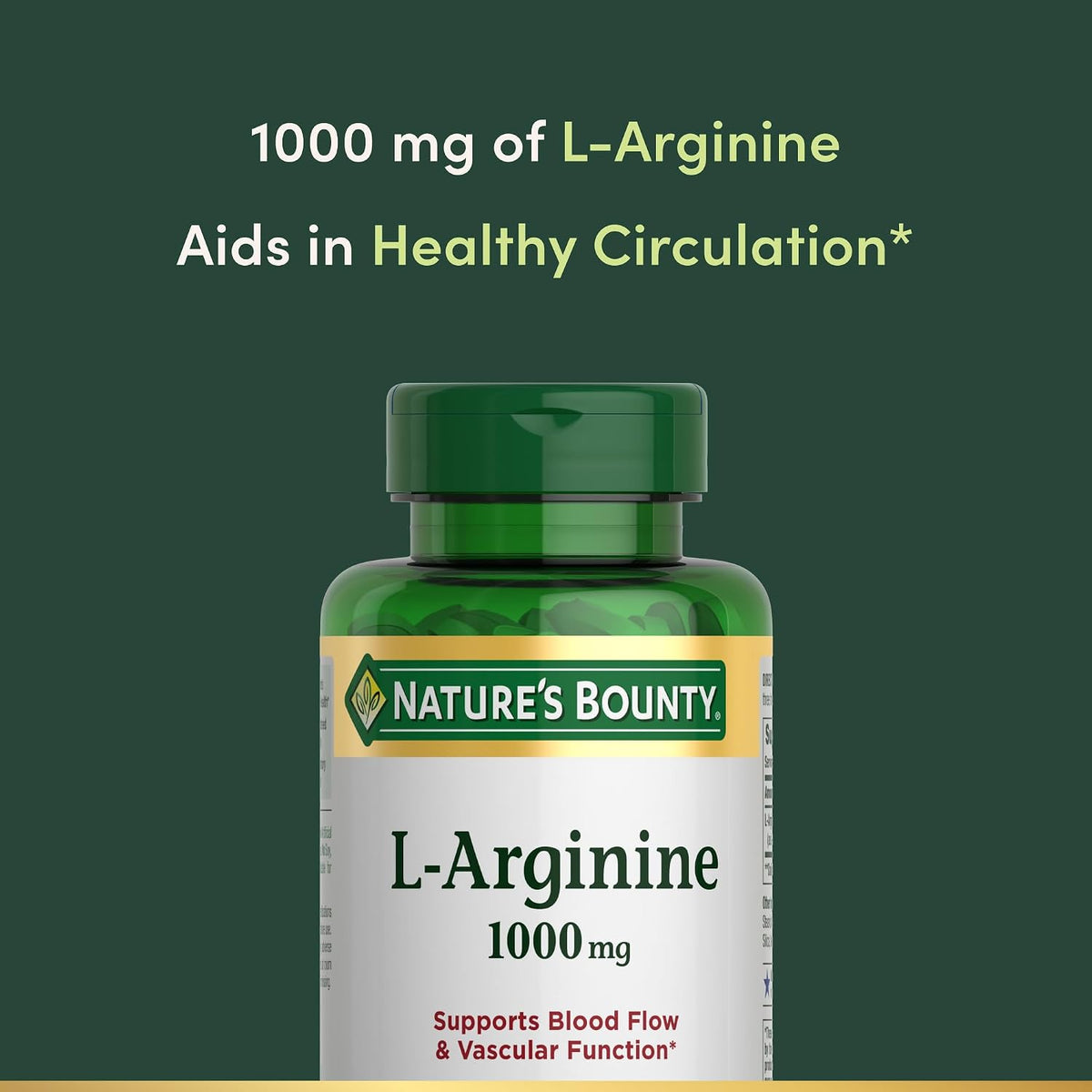 Nature's Bounty L-Arginine 1000mg, Non-GMO, Gluten Free, 50 Tablets