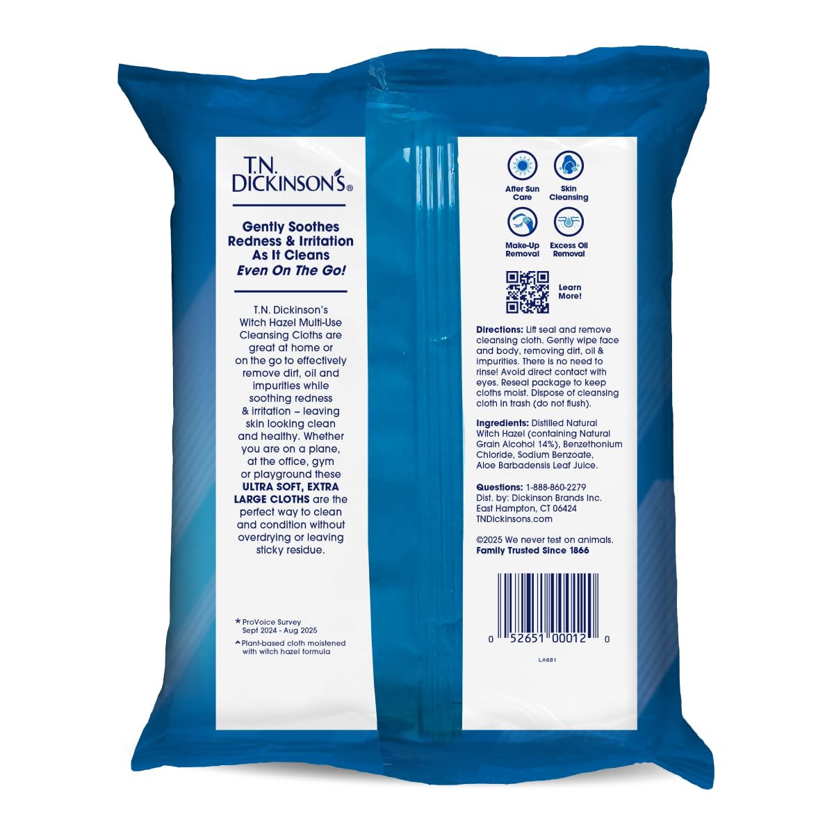 T.N. Dickinson's Witch Hazel Soothing Cleansing Cloths | 25 Wipes