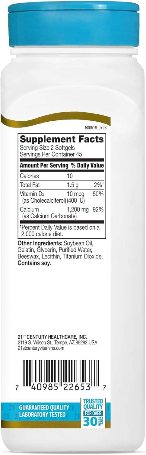 21st Century Liquid Filled Calcium, 1200 mg, Plus D3, Softgels, 90 ea - OTC Shoppe Express