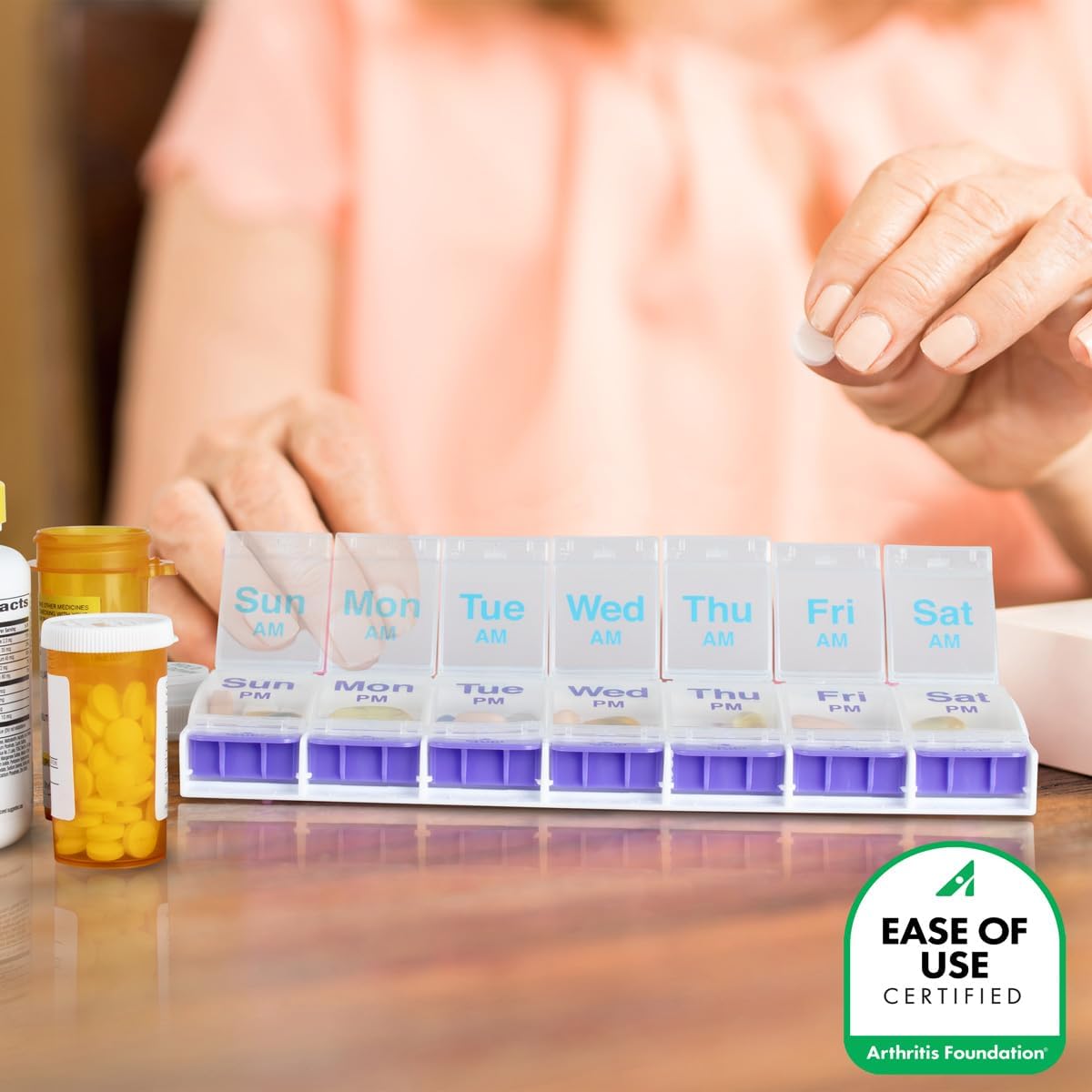 Ezy Dose Weekly (7-Day) AM/PM Pill Organizer, Large Case, Blue/Purple