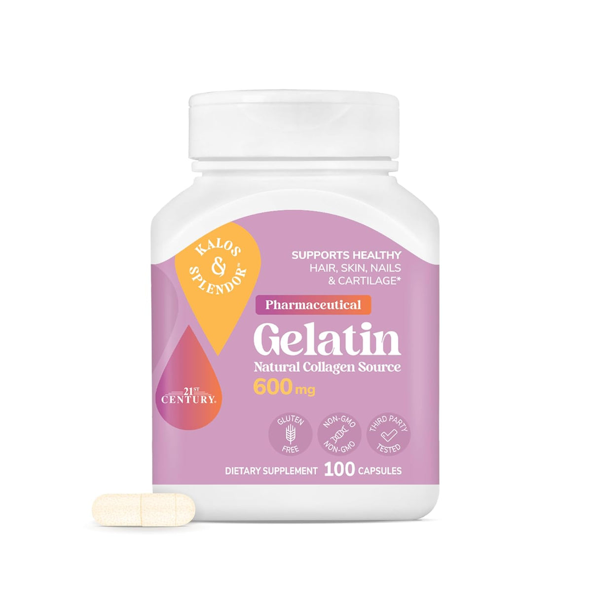 21st Century Gelatin 600mg Capsules for Hair, Skin & Nails, 100 Count