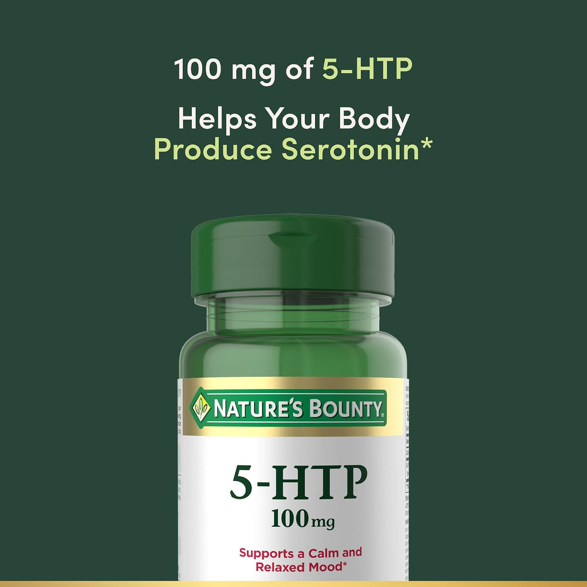 Nature's Bounty 5-HTP Pills and Dietary Supplement, 100mg, 60 Capsules
