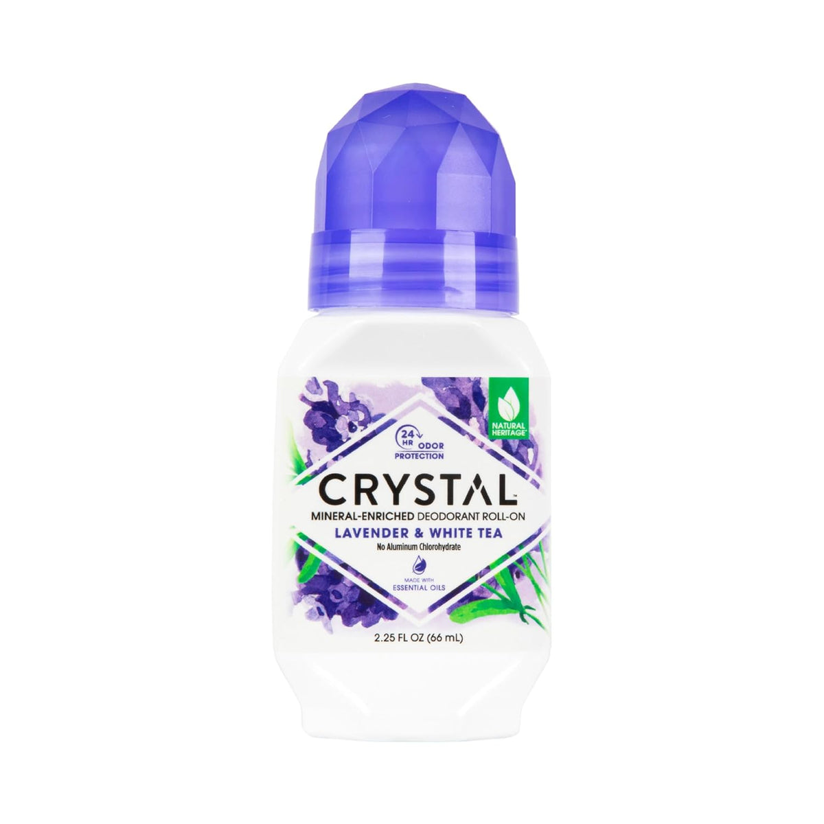Crystal Mineral Deodorant Roll-On, Lavender & White Tea, Purple, 2.25 Fl Oz