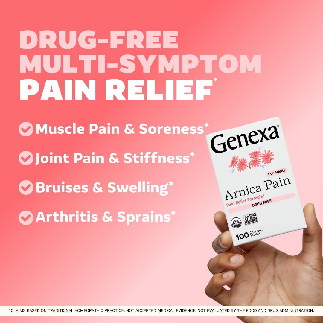 Genexa Arnica Pain Relief Made Clean, 100 Chewable Tablets, Grape Flavor