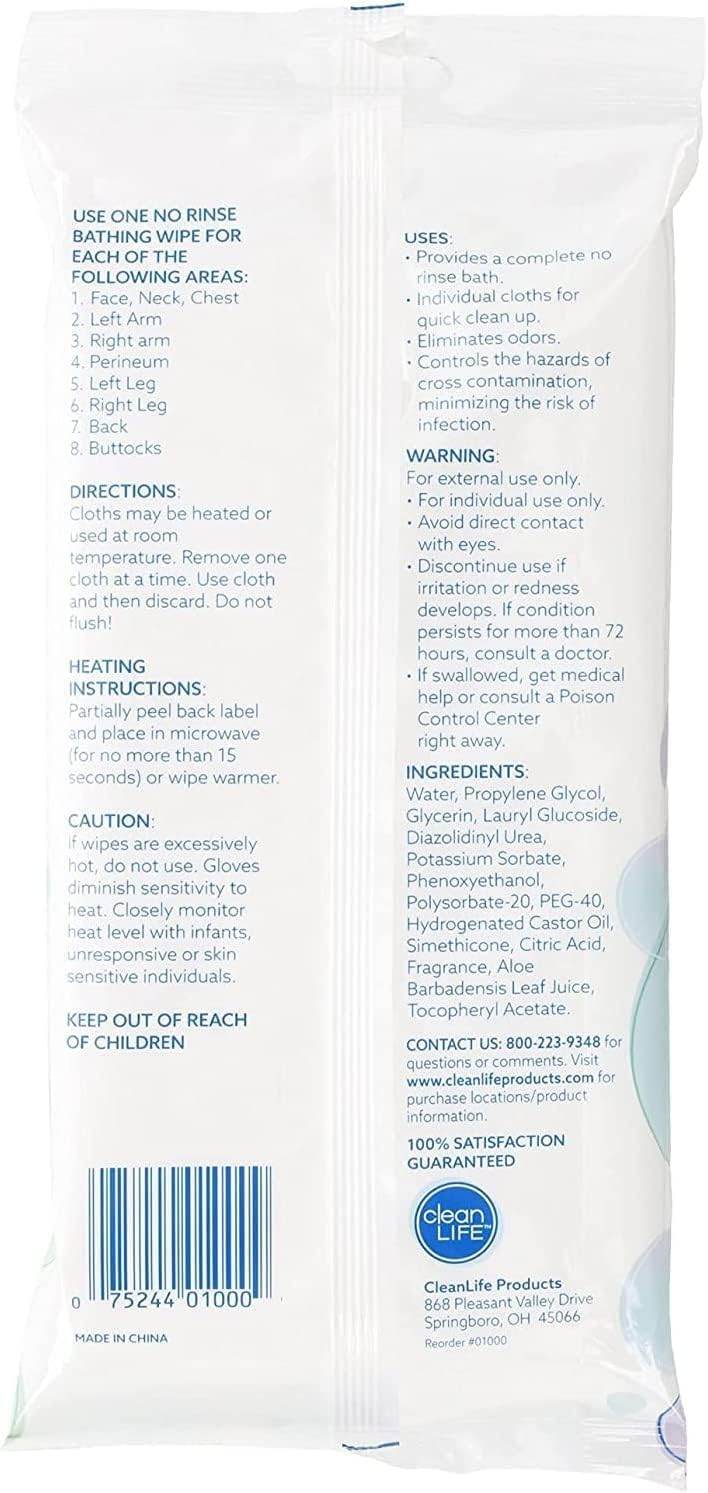 No Rinse Cleansing & Deodorizing Bathing Wipes, 8 ea - OTC Shoppe Express