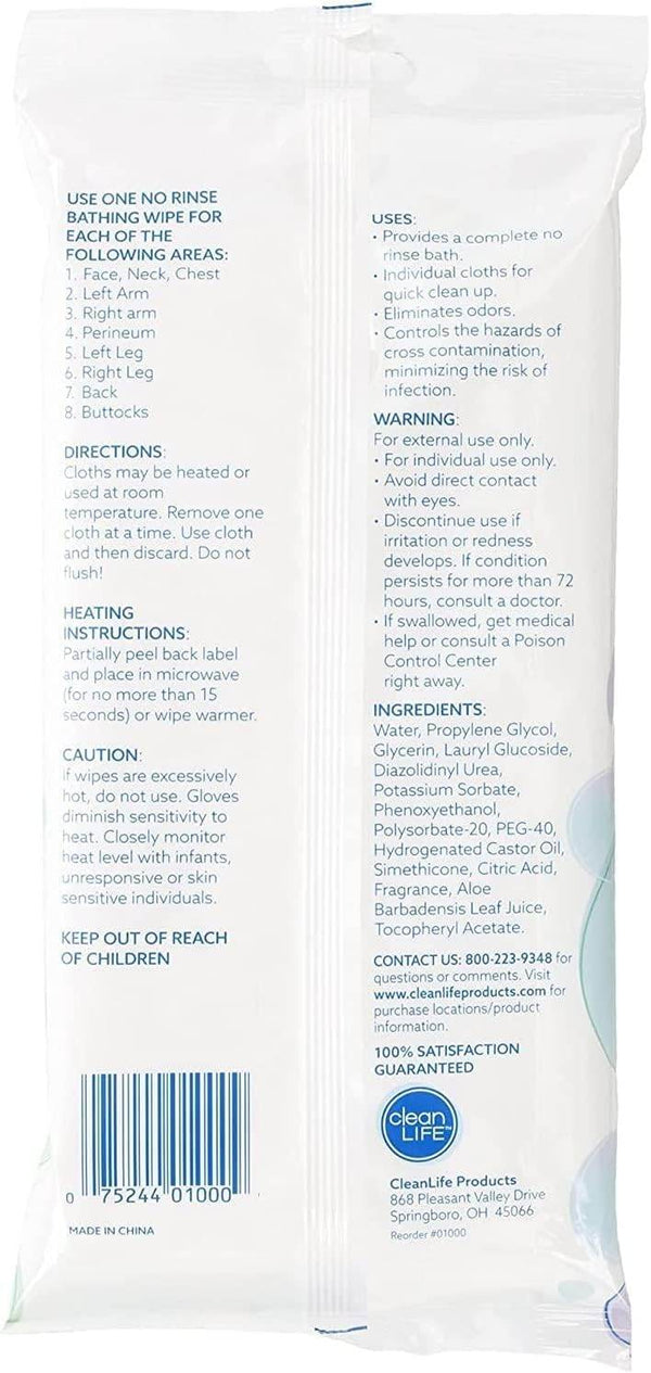 No Rinse Cleansing & Deodorizing Bathing Wipes, 8 ea - OTC Shoppe Express